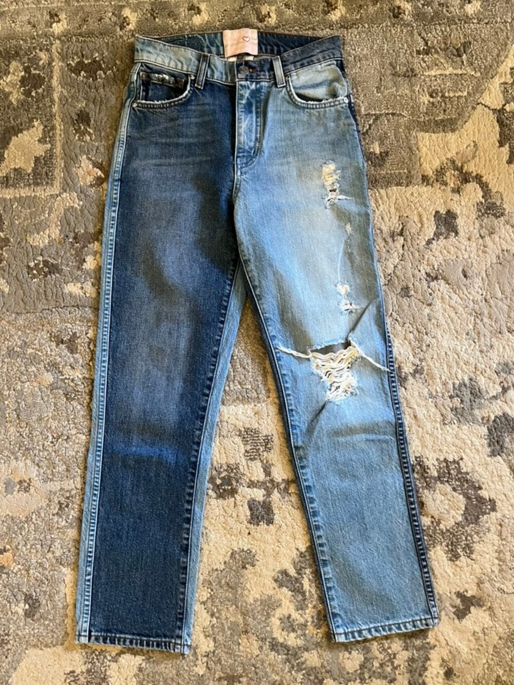 REVICE denim venus two tone split leg distressed straight jeans size 26